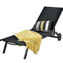 Gartenliege Liegestuhl Aluminium-Chaiselongue Patio Liegestuhl mit verstellbarer Rückenlehne Schwarz