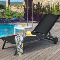 Gartenliege Liegestuhl Aluminium-Chaiselongue Patio Liegestuhl mit verstellbarer Rückenlehne Schwarz