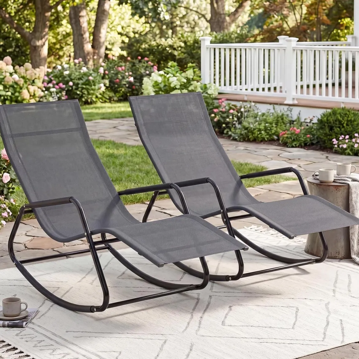 Gartenliege Wetterfest Ergonomischer Schaukelstuhl aus Atmungsaktivem Stoff 143 x 57 x 86 cm