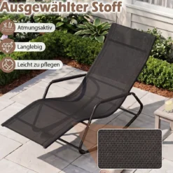 Gartenliege Wetterfest Ergonomischer Schaukelstuhl aus Atmungsaktivem Stoff 143 x 57 x 86 cm