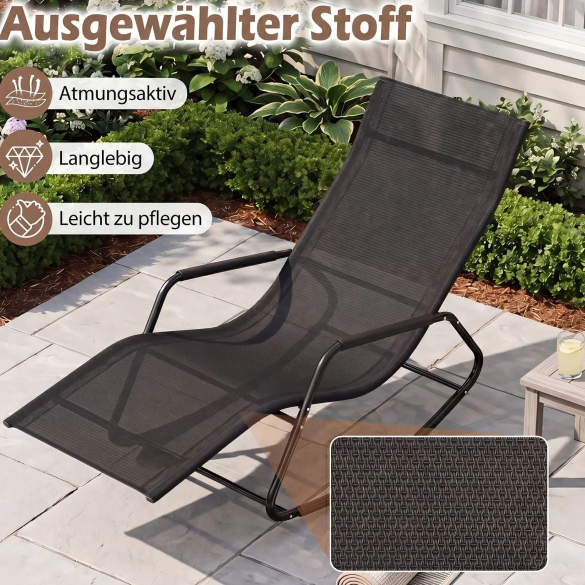 Gartenliege Wetterfest Ergonomischer Schaukelstuhl aus Atmungsaktivem Stoff 143 x 57 x 86 cm