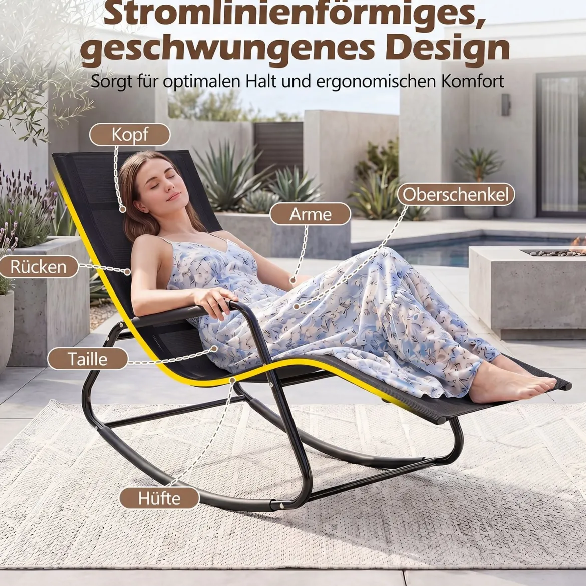 Gartenliege Wetterfest Ergonomischer Schaukelstuhl aus Atmungsaktivem Stoff 143 x 57 x 86 cm