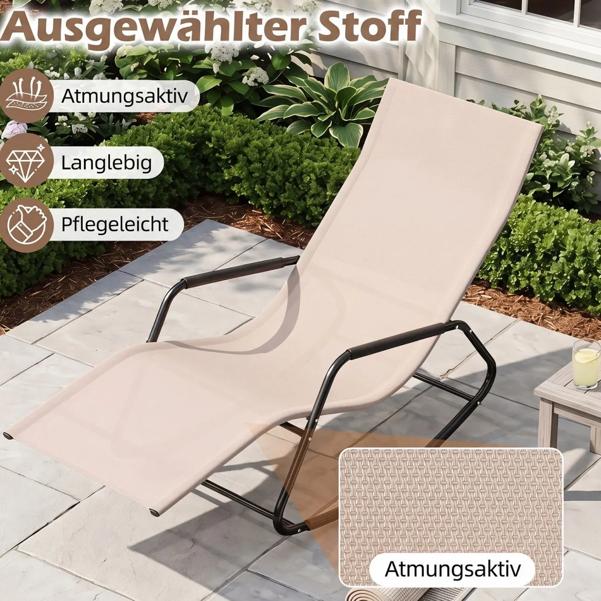 Gartenliege Wetterfest Ergonomischer Schaukelstuhl aus Atmungsaktivem Stoff 143 x 57 x 86 cm