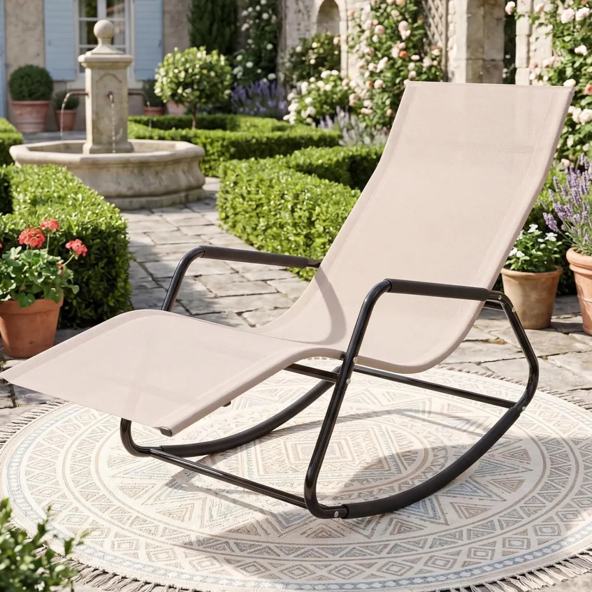 Gartenliege Wetterfest Ergonomischer Schaukelstuhl aus Atmungsaktivem Stoff 143 x 57 x 86 cm