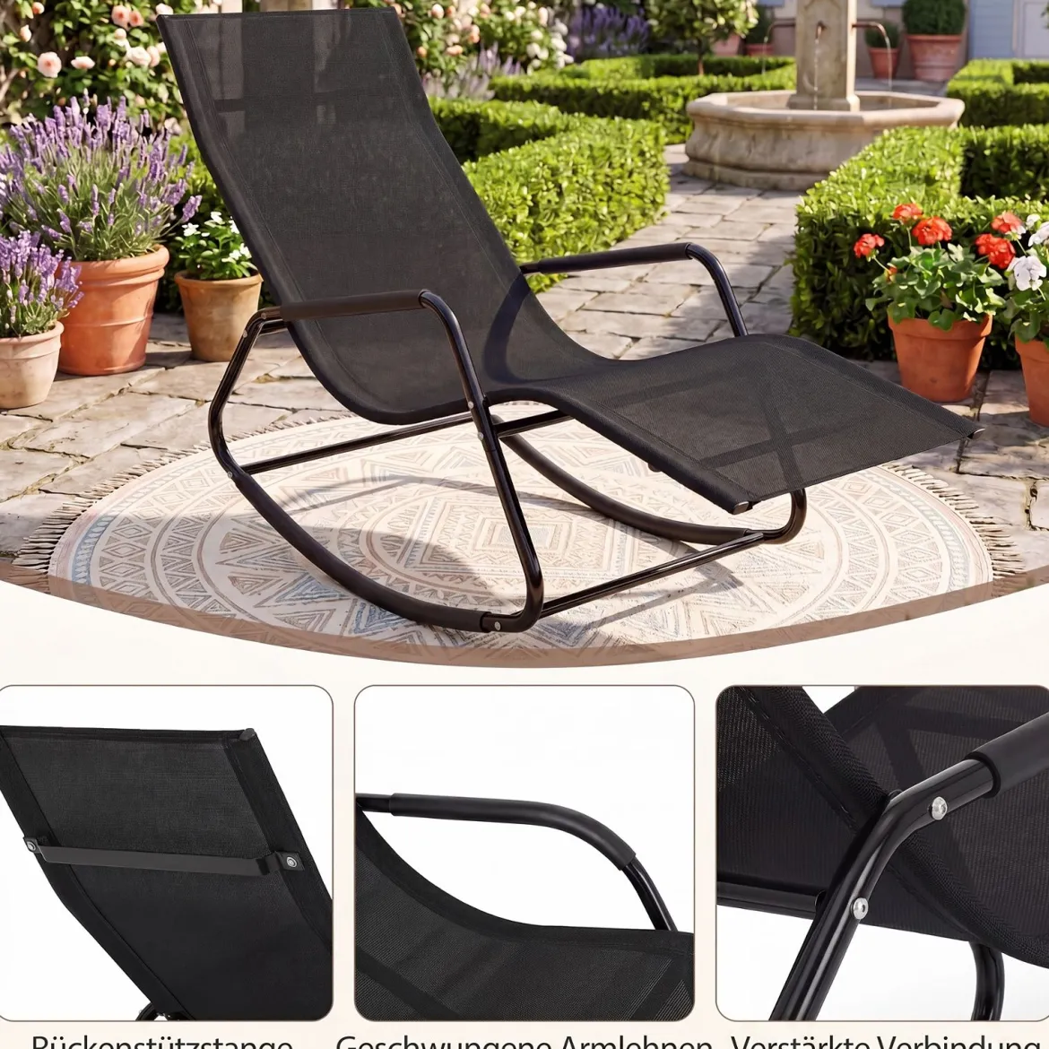 Gartenliege Wetterfest Ergonomischer Schaukelstuhl aus Atmungsaktivem Stoff 143 x 57 x 86 cm