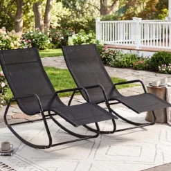Gartenliege Wetterfest Ergonomischer Schaukelstuhl aus Atmungsaktivem Stoff 143 x 57 x 86 cm