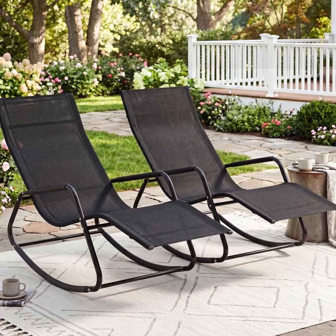 Gartenliege Wetterfest Ergonomischer Schaukelstuhl aus Atmungsaktivem Stoff 143 x 57 x 86 cm