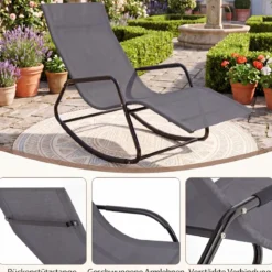 Gartenliege Wetterfest Ergonomischer Schaukelstuhl aus Atmungsaktivem Stoff 143 x 57 x 86 cm