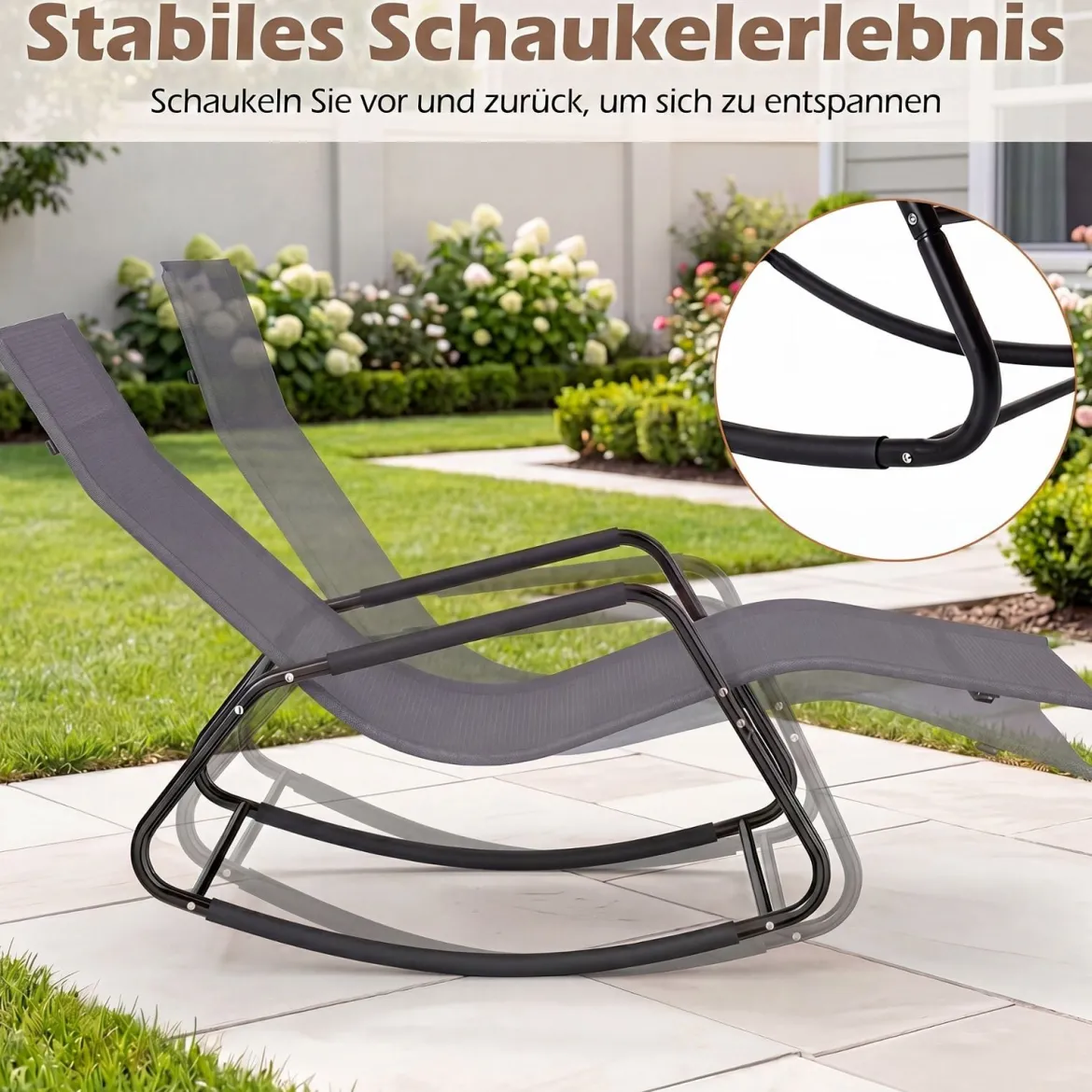 Gartenliege Wetterfest Ergonomischer Schaukelstuhl aus Atmungsaktivem Stoff 143 x 57 x 86 cm