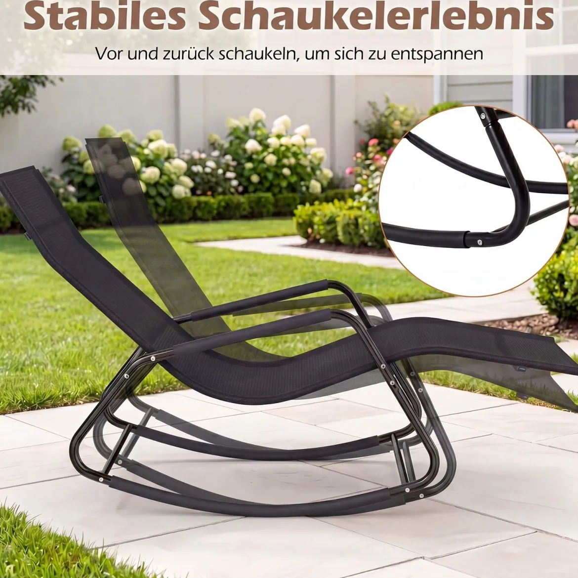 Gartenliege Wetterfest Ergonomischer Schaukelstuhl aus Atmungsaktivem Stoff 143 x 57 x 86 cm