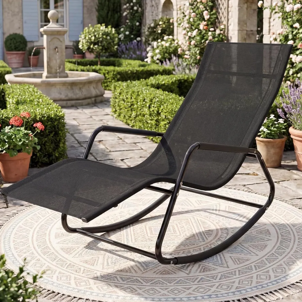 Gartenliege Wetterfest Ergonomischer Schaukelstuhl aus Atmungsaktivem Stoff 143 x 57 x 86 cm