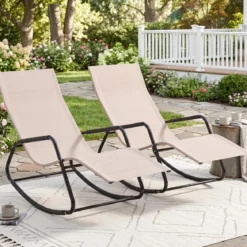 Gartenliege Wetterfest Ergonomischer Schaukelstuhl aus Atmungsaktivem Stoff 143 x 57 x 86 cm