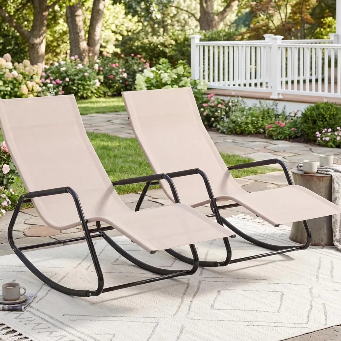 Gartenliege Wetterfest Ergonomischer Schaukelstuhl aus Atmungsaktivem Stoff 143 x 57 x 86 cm