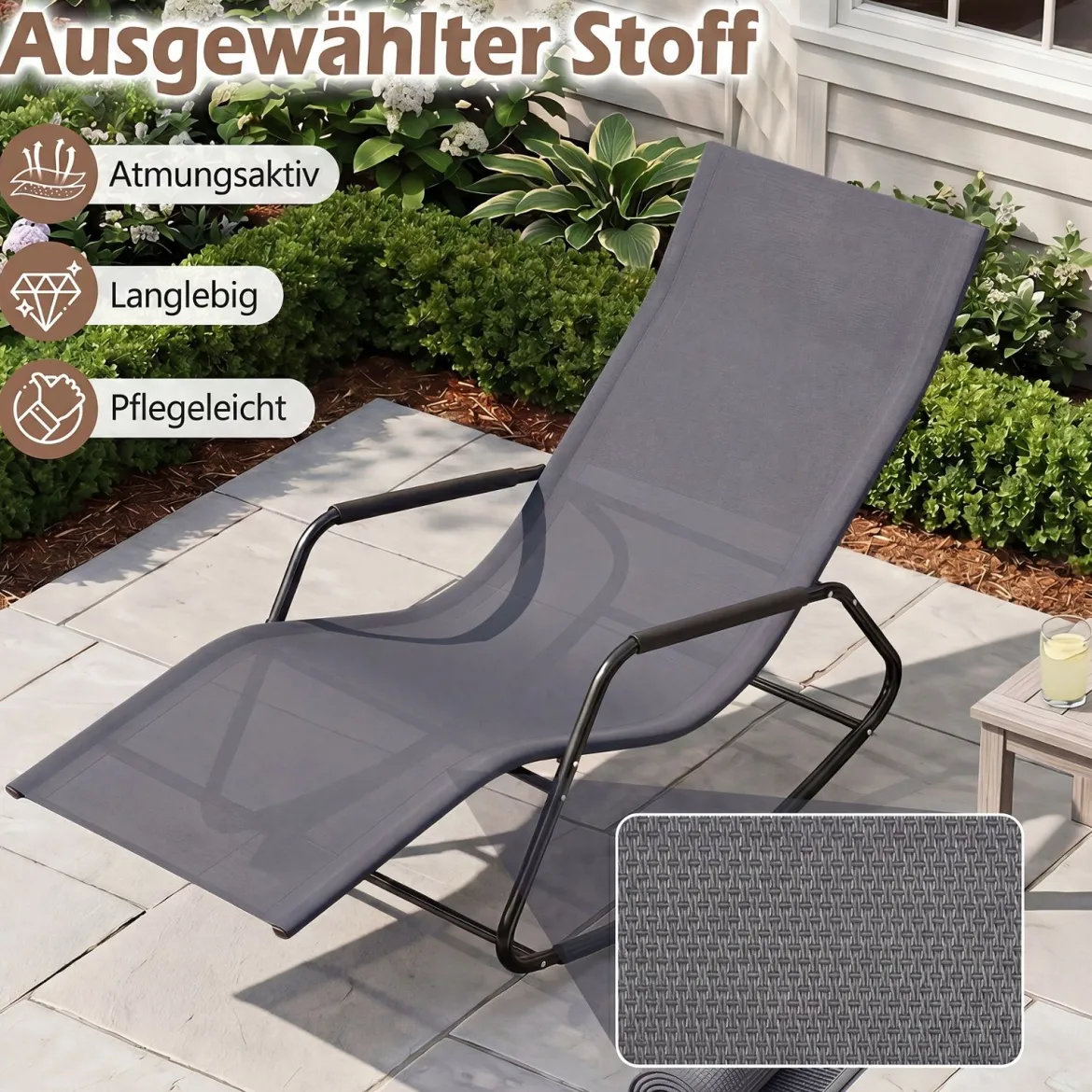 Gartenliege Wetterfest Ergonomischer Schaukelstuhl aus Atmungsaktivem Stoff 143 x 57 x 86 cm