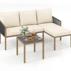 Gartenlounge mit Tisch & Kissen 3-teilige Sitzgruppe Gartenmöbel Sitzgarnitur für Garten