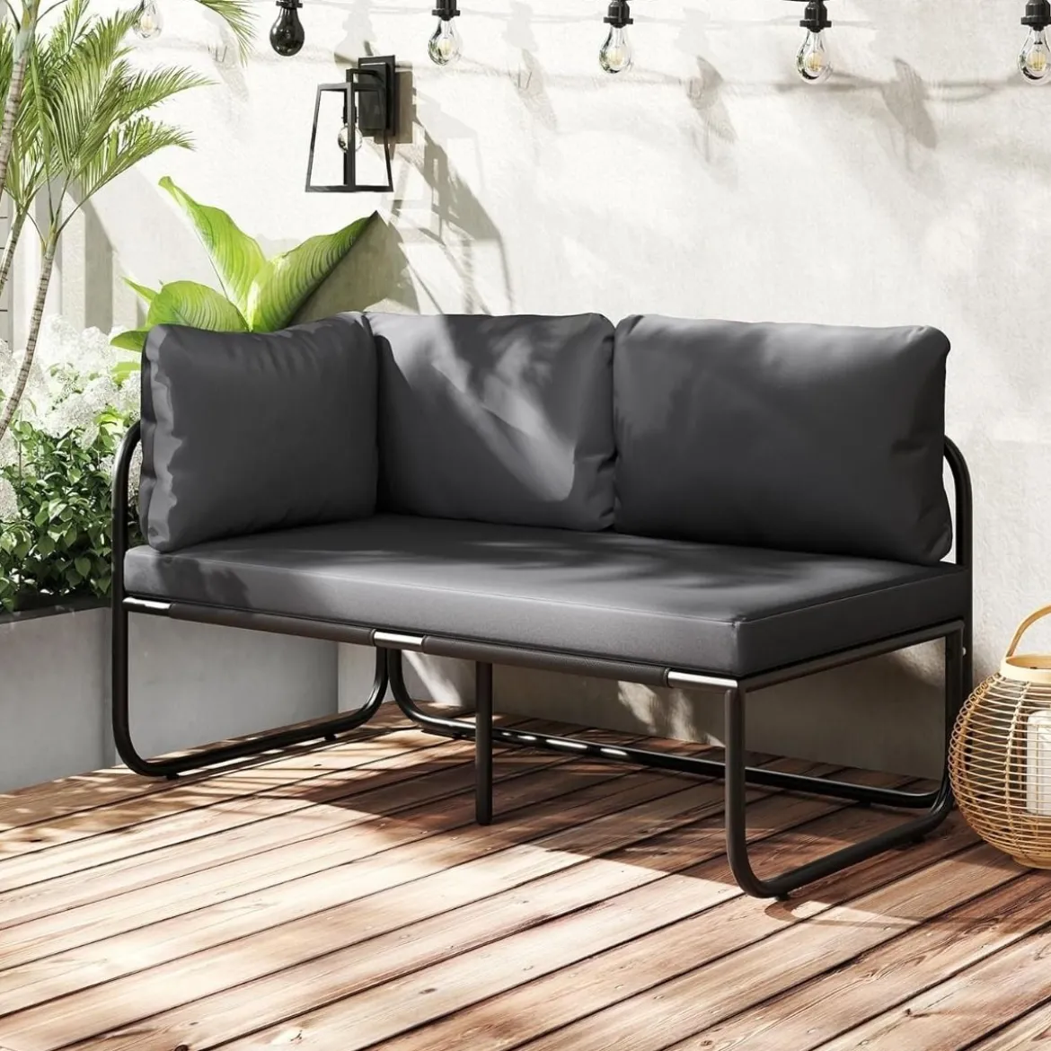 Garten Lounge Sofa Lounge Möbel Outdoor Gartensofa mit Kissen 2-Sitzer Gartenlounge Gartenmöbel Grau