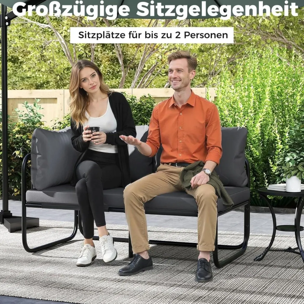 Garten Lounge Sofa Lounge Möbel Outdoor Gartensofa mit Kissen 2-Sitzer Gartenlounge Gartenmöbel Grau