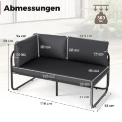 Garten Lounge Sofa Lounge Möbel Outdoor Gartensofa mit Kissen 2-Sitzer Gartenlounge Gartenmöbel Grau