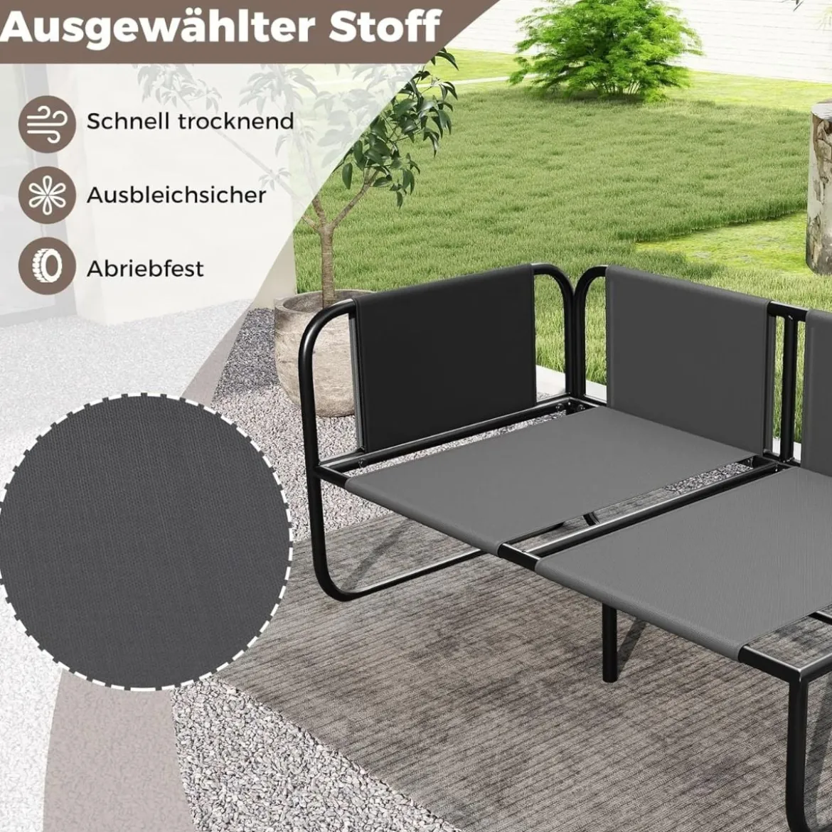 Garten Lounge Sofa Lounge Möbel Outdoor Gartensofa mit Kissen 2-Sitzer Gartenlounge Gartenmöbel Grau