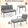 Gartenlounge 3-teilig Gartenmöbel Set Outdoor Lounge mit Tisch und Kissen Grau