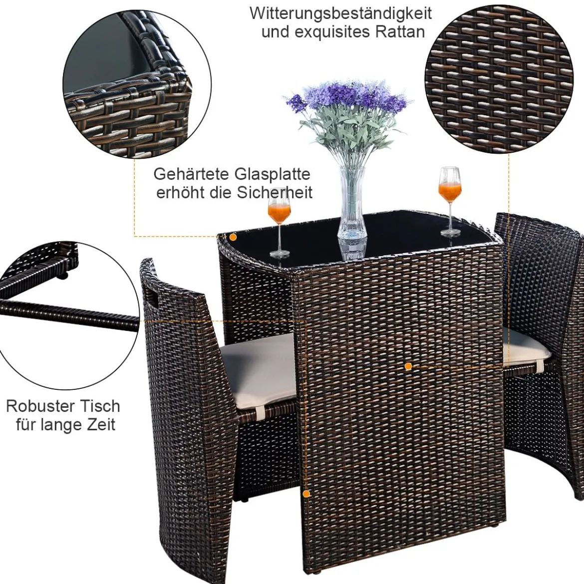 Gartenmöbel Rattan Lounge 3er Set Polyrattan Sitzgruppe Rattanmöbel Garnitur