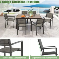 Gartenmöbel Set für 6 Personen 6 stapelbare Gartenstühle mit Tisch Terrassenmöbel set Grau