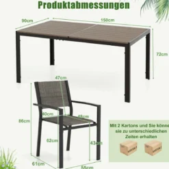 Gartenmöbel Set für 6 Personen 6 stapelbare Gartenstühle mit Tisch Terrassenmöbel set Grau