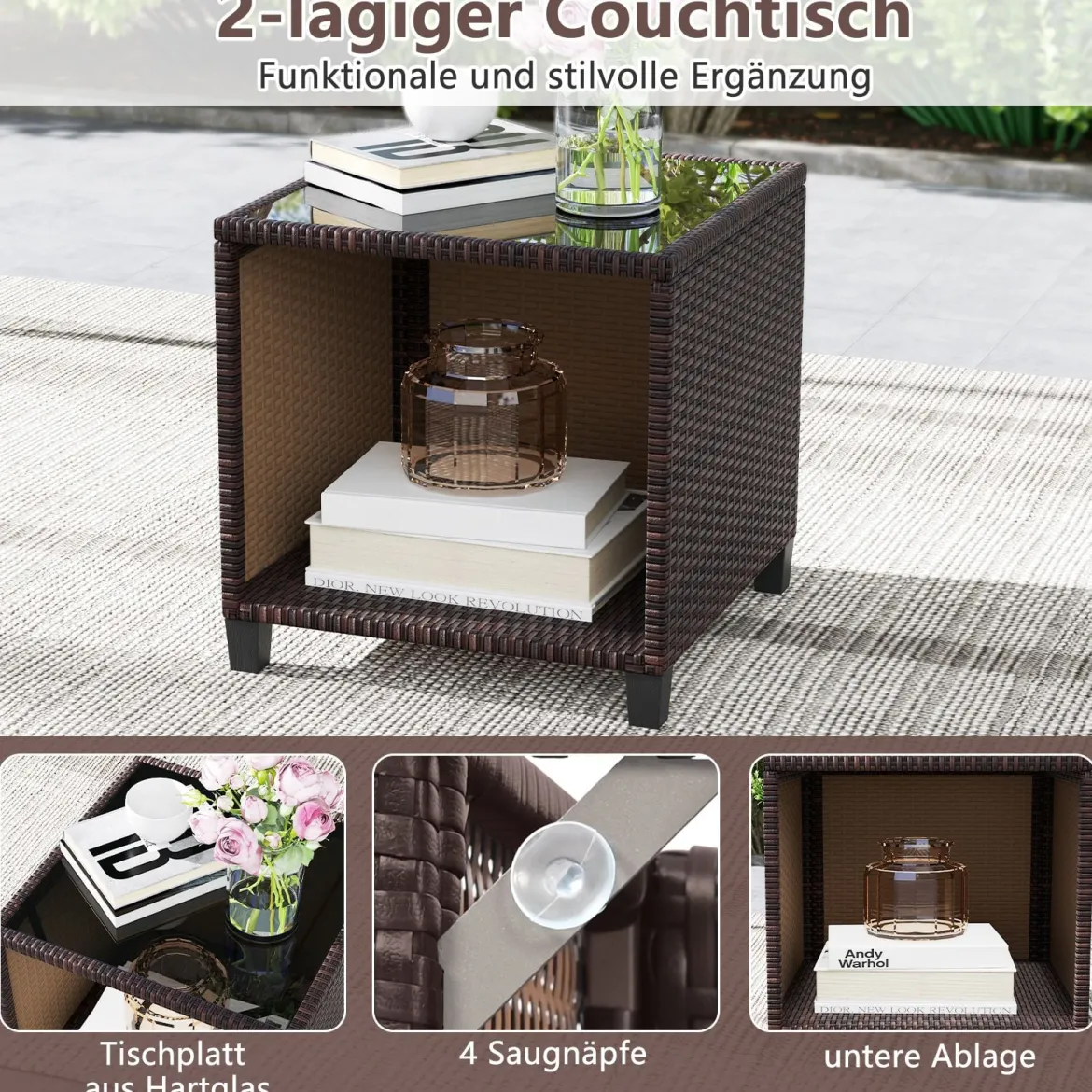 Gartenmöbel Set inkl. 2 Stühle mit Sitzkissen & Tisch Rattan Balkonmöbel Gartenlounge Sitzgruppe Set Braun