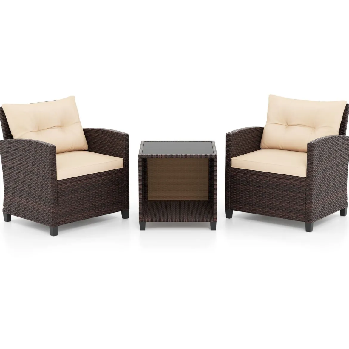 Gartenmöbel Set inkl. 2 Stühle mit Sitzkissen & Tisch Rattan Balkonmöbel Gartenlounge Sitzgruppe Set Braun