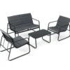Gartenmöbel Set mit 2 Stühlen & Bank & Tisch & Kissen Outdoor Lounge Möbel Sitzgruppe Grau