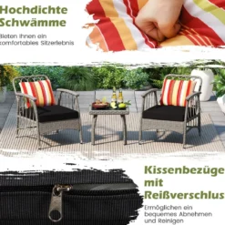 Gartenmöbel Set Polyrattan Balkonmöbel mit 5-stufig Verstellbarer Rückenlehne Rattan Terassenmöbel Tisch