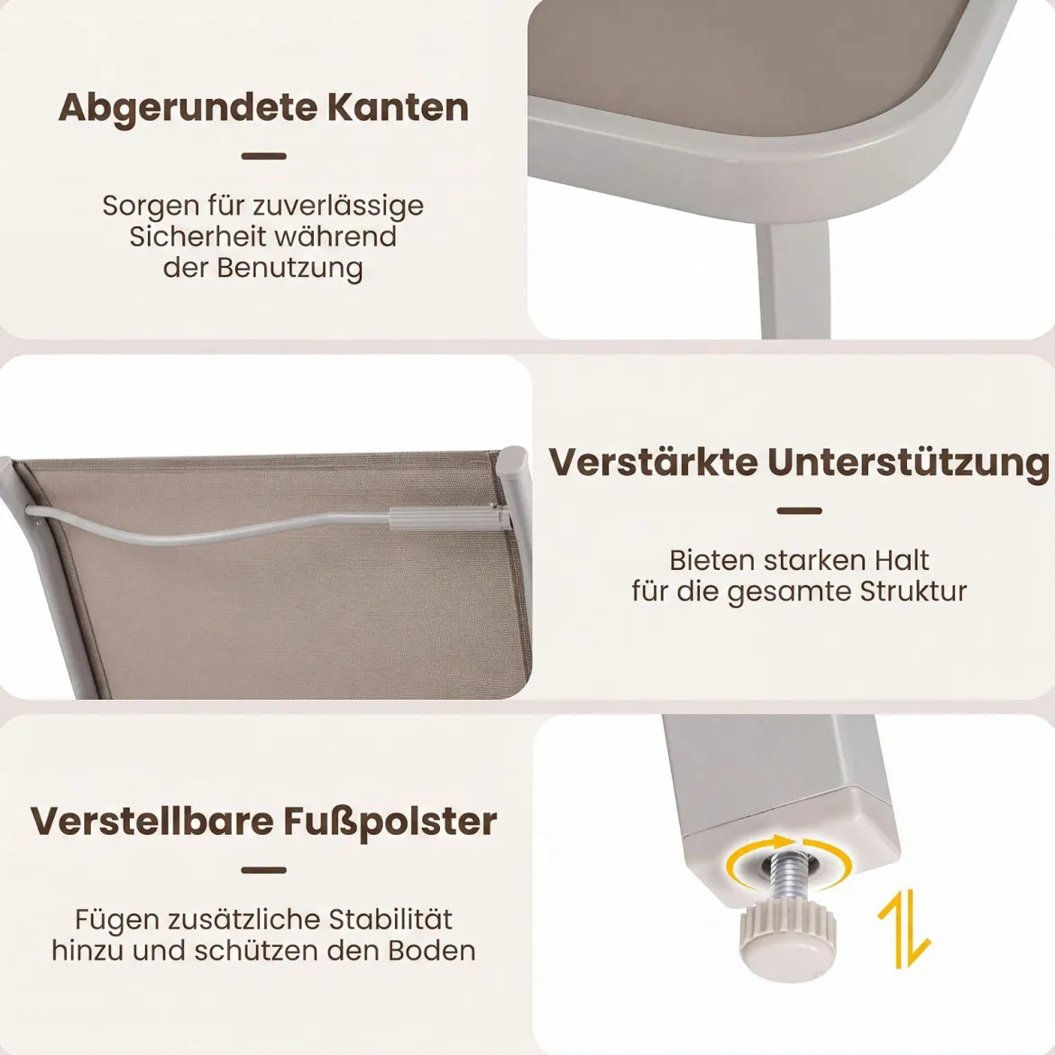 Gartenmöbel Set 3-teilig Balkonset mit 2 Stühlen & Beistelltisch Outdoor Sitzgruppe mit Glasplatte Beige