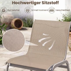 Gartenmöbel Set 3-teilig Balkonset mit 2 Stühlen & Beistelltisch Outdoor Sitzgruppe mit Glasplatte Beige