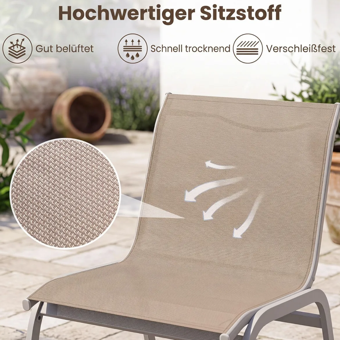 Gartenmöbel Set 3-teilig Balkonset mit 2 Stühlen & Beistelltisch Outdoor Sitzgruppe mit Glasplatte Beige