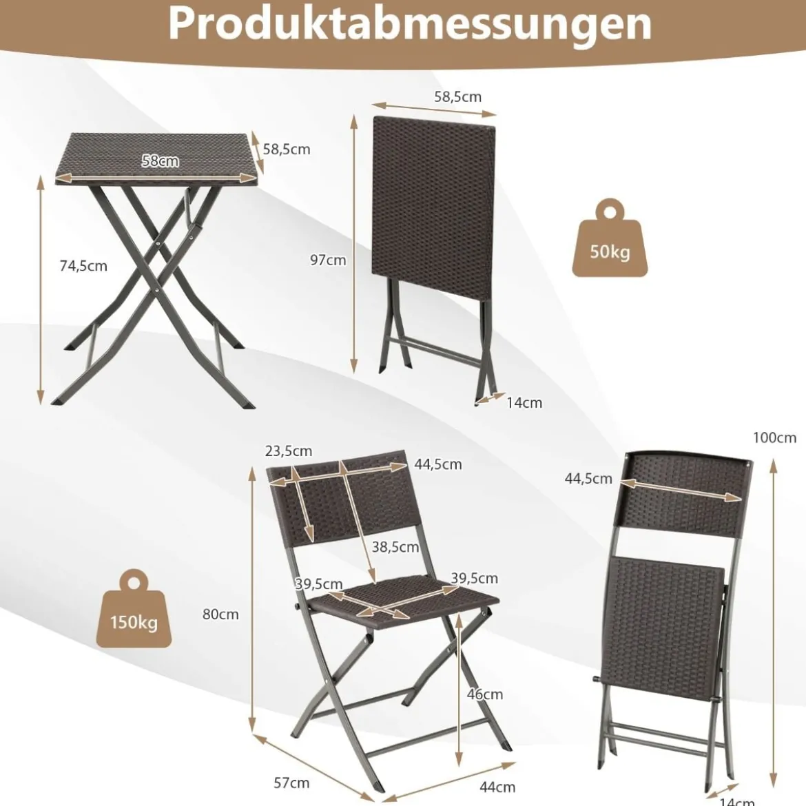 Gartenmöbel-Set 3-Teiliges Bistro-Set aus Weidengeflecht Braun