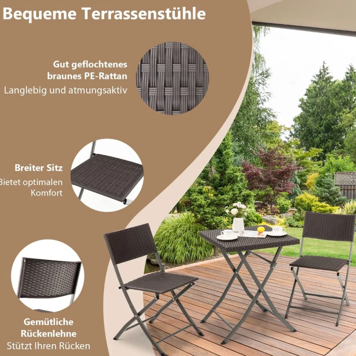 Gartenmöbel-Set 3-Teiliges Bistro-Set aus Weidengeflecht Braun