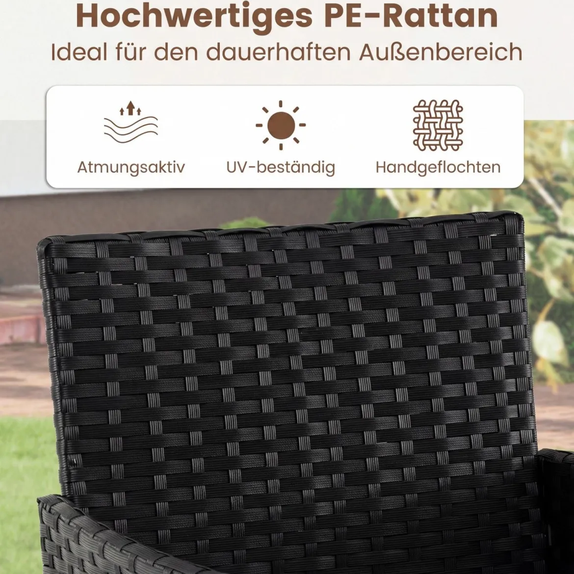Gartenmöbel Set 3-teiliges Rattan Balkonmöbel mit 2 Stühlen & Gartentisch Gelb