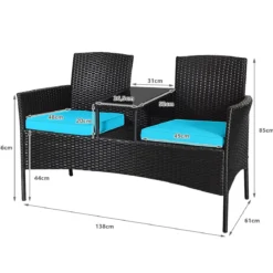 Gartenmöbel-Set Terrassensofa mit Tisch aus Glas 138 x 62 x 85 cm Türkis