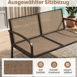 Gartenmöbel 3-teiliges Balkonmöbel mit 2-Sitzer Sofa L-förmigem Sofa & Couchtisch Khaki