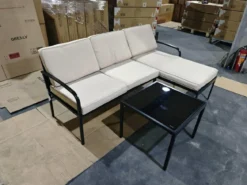 Gartenmöbel 3-teiliges Balkonmöbel mit 2-Sitzer Sofa L-förmigem Sofa & Couchtisch Khaki