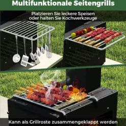 Gartenofen zum Kochen Campingofen mit Topfgestell & Ofenpfanne & 2 Grills Holzofen mit Sichtfenster