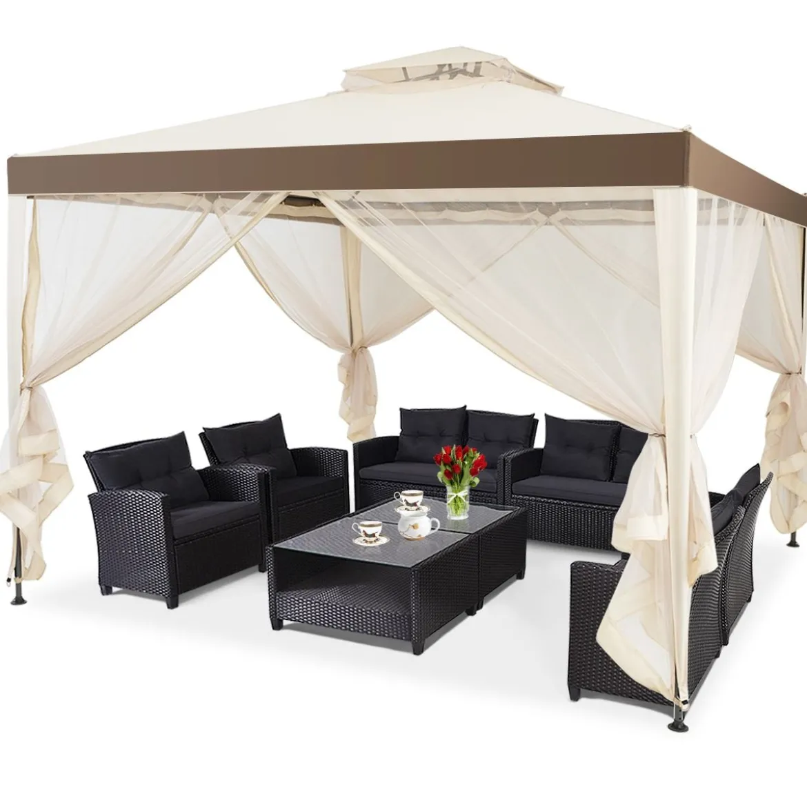 Gartenpavillon Gartenzelt CampingPartyzelt mit 4 Seitenwänden 300 x 300 x 265 cm