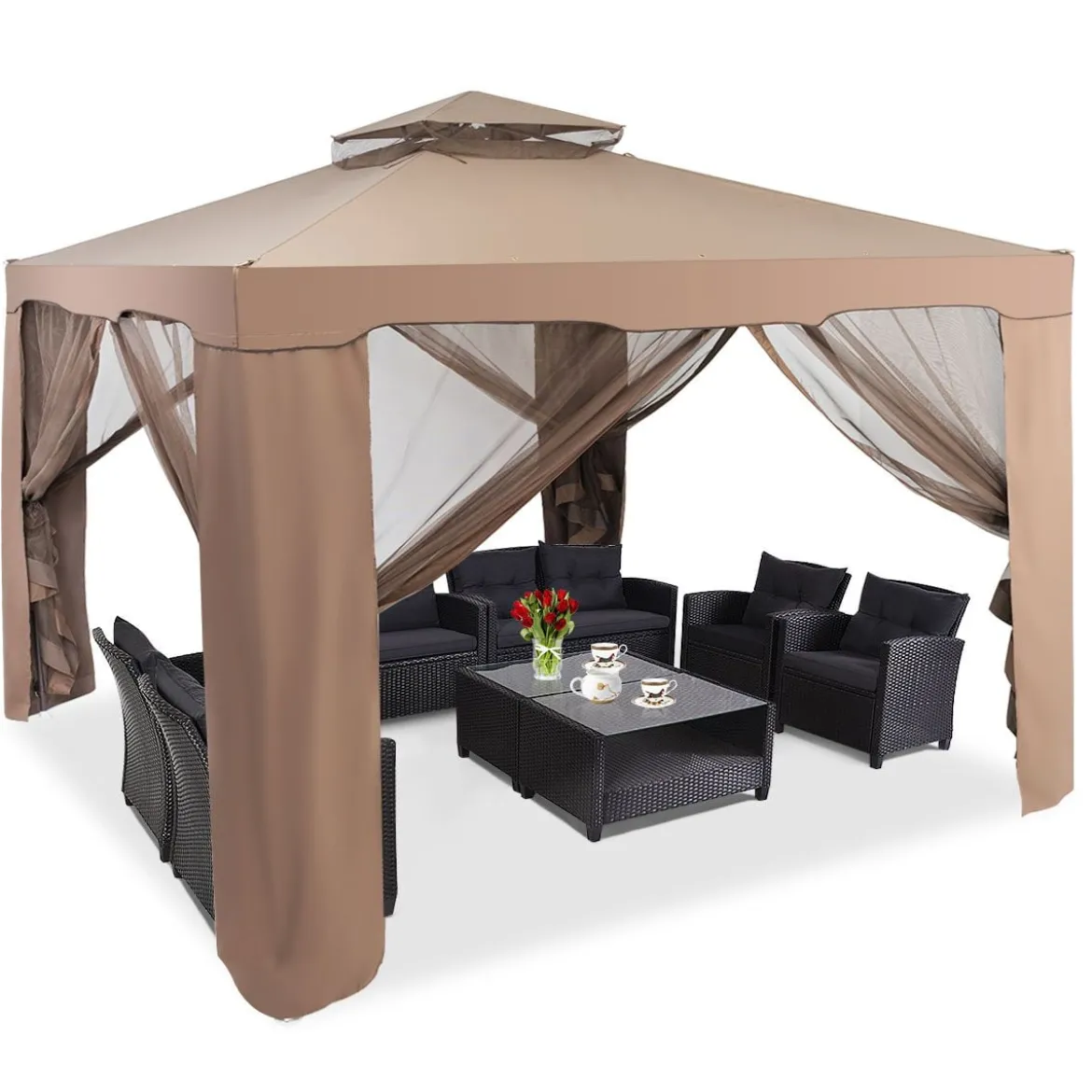 Gartenpavillon Gartenzelt CampingPartyzelt mit 4 Seitenwänden 300 x 300 x 265 cm