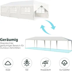Gartenpavillon 3x9m Partyzelt Gartenzelt UV-Schutz Zelt weiß
