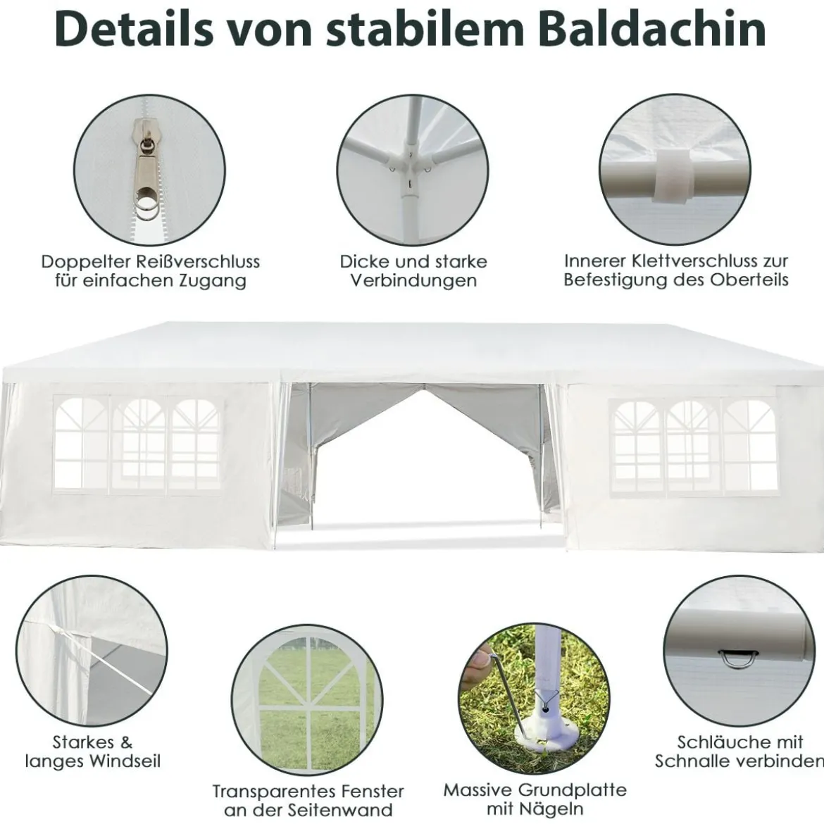 Gartenpavillon 3x9m Partyzelt Gartenzelt UV-Schutz Zelt weiß