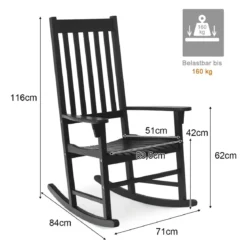 Garten Schaukelstuhl Holz Schwingsessel Outdoor-Schaukelstuhl 71 x 84 x 116 cm Schwarz