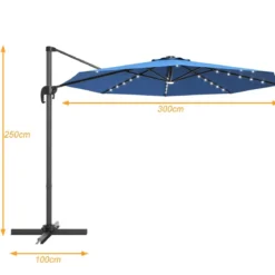 Gartenschirm Kurbelschirm Hängender mit LED Solarlichtern Neigbarer Ampelschirm Blau