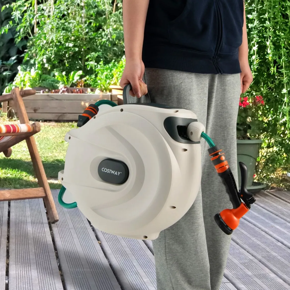 Gartenschlauch-Aufroller mit Wandhalterung 180˚ drehbare Halterung 1/2 Zoll 20m + 2m