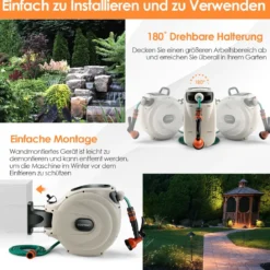 Gartenschlauch-Aufroller mit Wandhalterung 180˚ drehbare Halterung 1/2 Zoll 30m + 2m