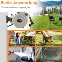 Gartenschlauch-Aufroller mit Wandhalterung 180˚ drehbare Halterung 1/2 Zoll 15m + 1m